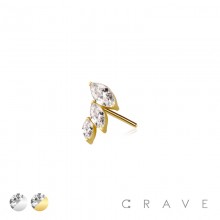 316L SURGICAL STEEL THREADLESS PUSH IN CZ MARQUISE FAN DROP TOP PART